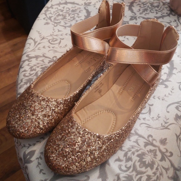 rose gold glitter ballet flats